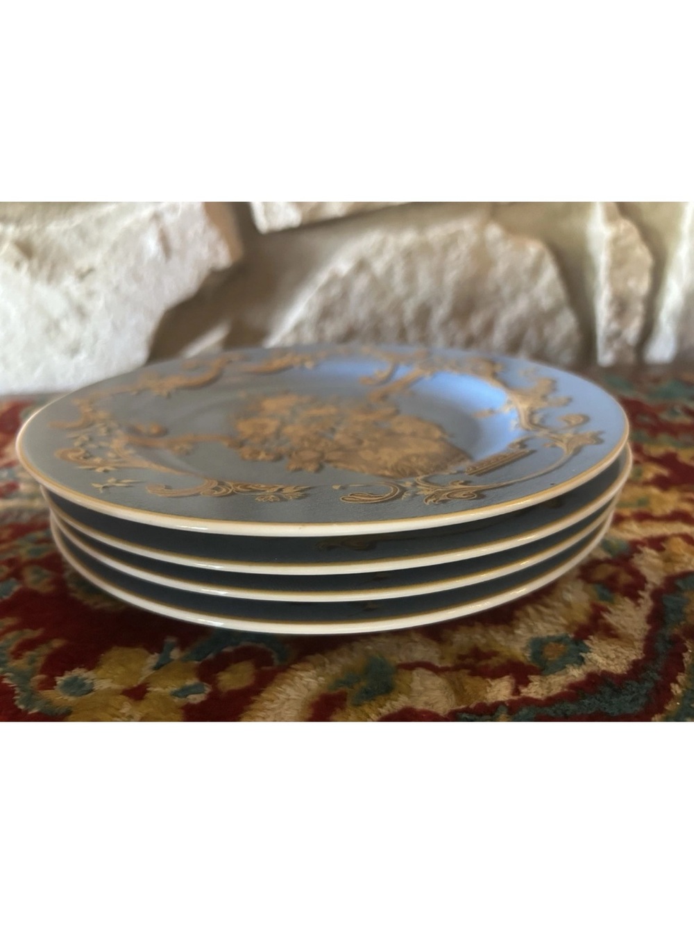 4 American Atelier At Home Blue Jardiniere Dessert Plates 5240 In Box - Picture 2 of 9